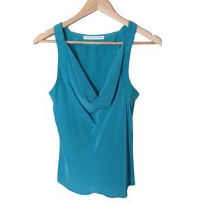 Trina Turk Silk Turquoise Drape Neck Sleeveless Top
